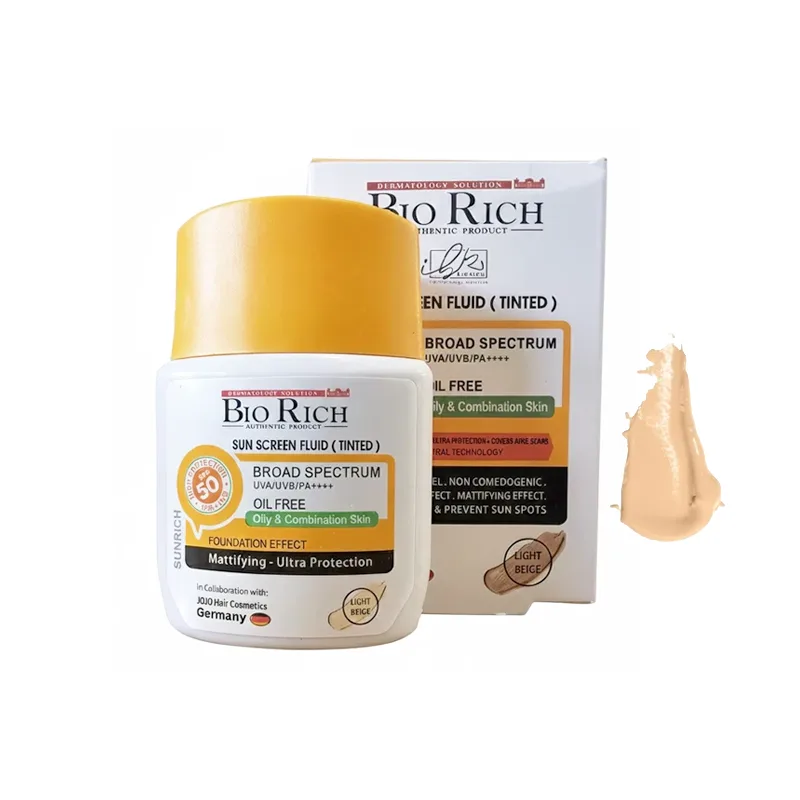 ضد آفتاب بژ روشن بایوریچ مناسب پوست چرب و مختلط SPF50 حجم 50 میل