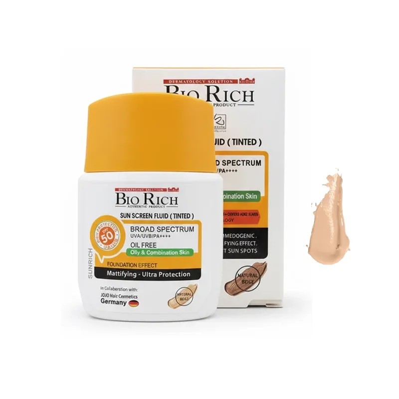 ضد آفتاب بژ طبیعی بایوریچ مناسب پوست چرب و مختلط SPF50 حجم 50 میل